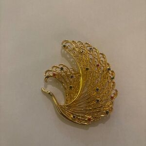 Vintage peacock, pen, yellow gold colored